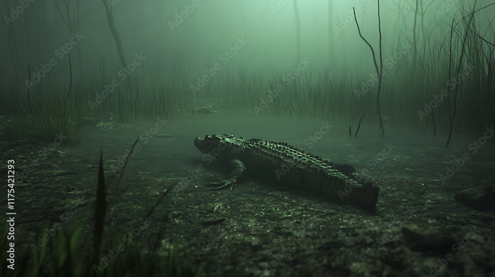 Fototapeta premium Alligator in Misty Swamp