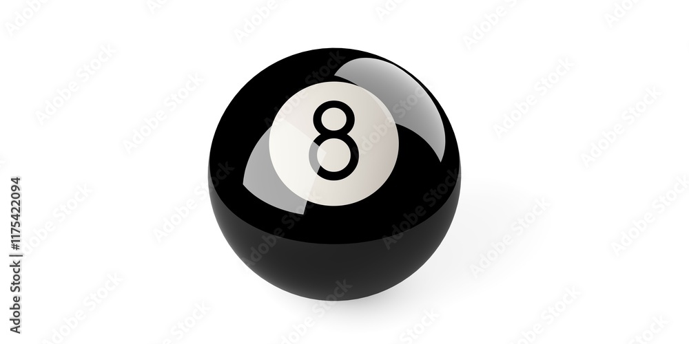 Black eight ball over white background, pool billiard game but also concept of luck, chance, and destiny Black eight ball over white background, pool billiard game but also concept of luck, chance, and destiny