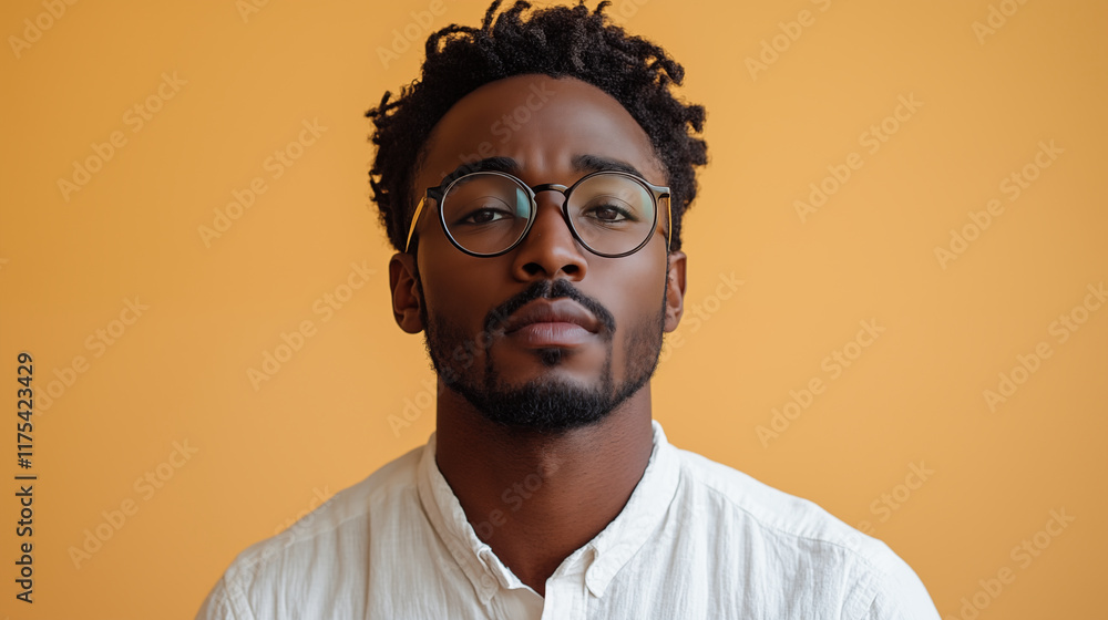 Fototapeta premium Professional portrait against orange background highlighting modern confidence and authenticity