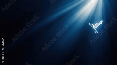 A Whit Monday image showing the celestial beauty of the cross and dove illuminated by sacred light, peaceful