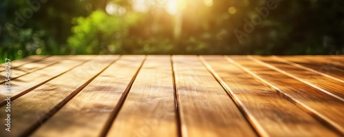 A wooden deck being stained with blank area for text, outdoor carpentry graphic, earthy tones