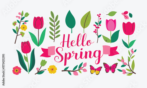 Spring-themed design vector illustration, easily editable.