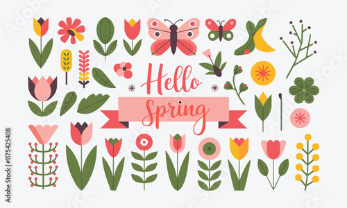 Spring-themed design vector illustration, easily editable.