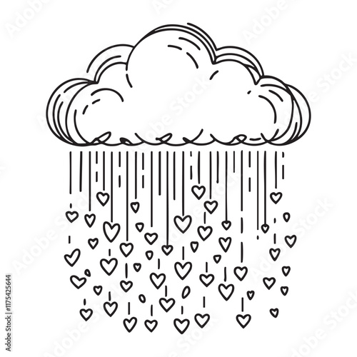 cloud in one line style. cloud with hearts for lovers on valentine's day. vector illustration