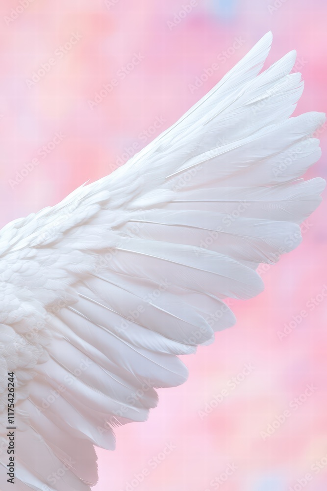 Fototapeta premium Elegant White Bird Wing Against Soft Colorful Background