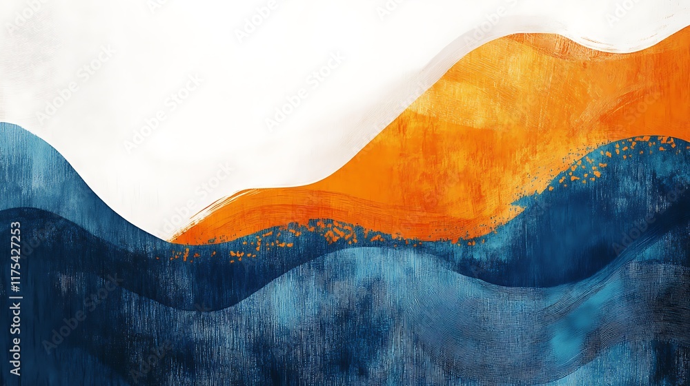 Stylized orange blanc and blue wave textures layering into an abstract art form Stylized orange blanc and blue wave textures layering into an abstract art form