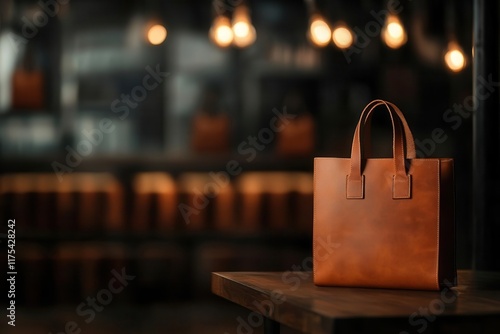 Custommade leather bags on display with blank space for branding, craft product graphic, sleek photo