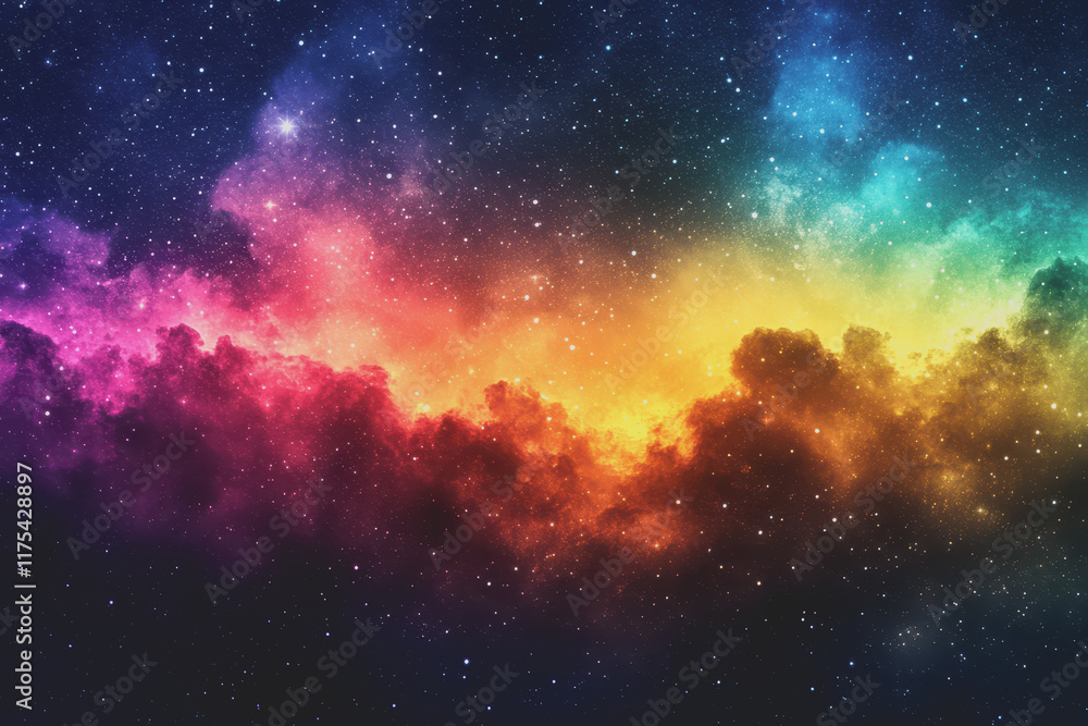 Fototapeta premium The bright night sky is a rainbow of colors blending perfectly. Stars twinkle in different shades.