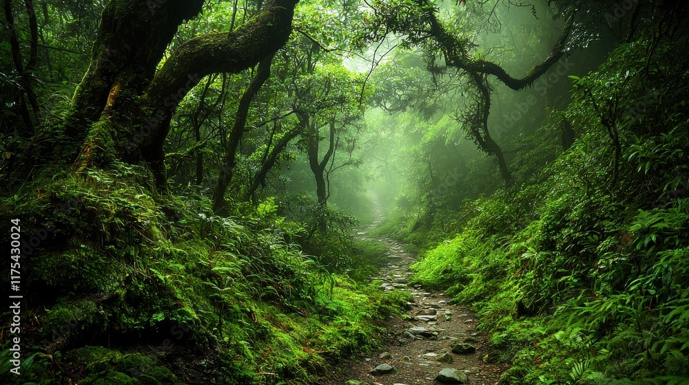 Obraz premium Mysterious rainforest adventure lush green wilderness nature tropical environment immersive perspective hidden beauty