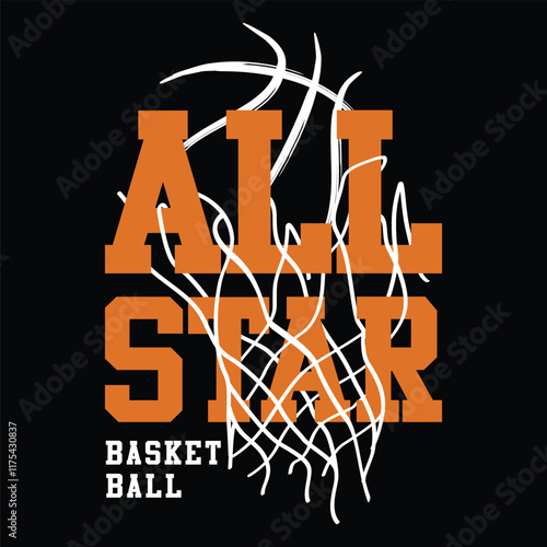 All Star Basketbal With Shadow basketball net, Vector Illustration - Typography