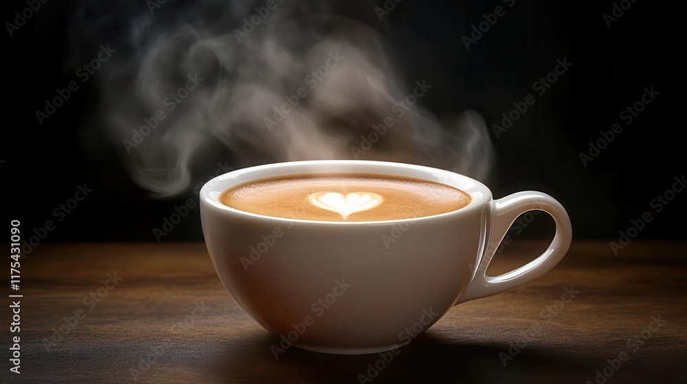 Obraz premium Steaming espresso cup with blank space for aroma captions, aroma template, cozy