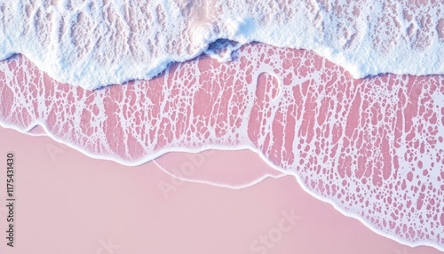 Aerial view of pink beach waves. Use for travel, vacation, or beauty themes