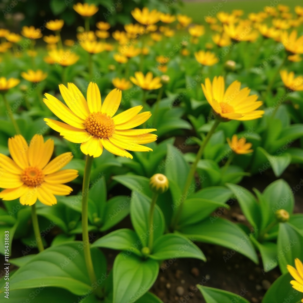 Bright yellow flowers blooming in a summer garden, flowers, wildflowers, botanicals Bright yellow flowers blooming in a summer garden, flowers, wildflowers, botanicals