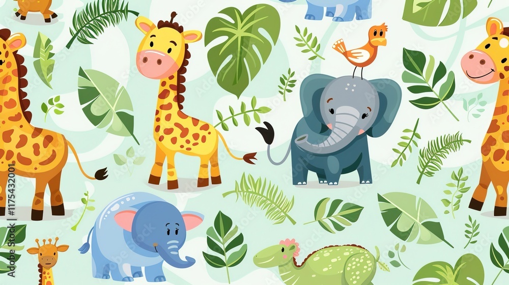 Naklejka premium jungle safari seamless pattern wallpaper