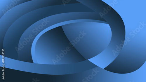 Blue shades background. Curved abstract pattern with light. Futuristic art with free space for design. 3d vector illustration.