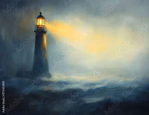 Lighthouse in Fog photo