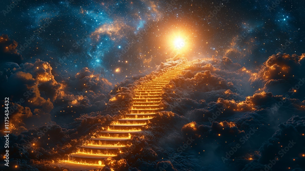 Fototapeta premium Ethereal Staircase to Cosmic Light in a Celestial Dreamscape