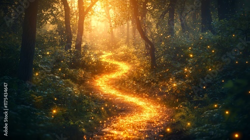 Magical Forest Pathway with Sparkling Light and Enchanted Trees