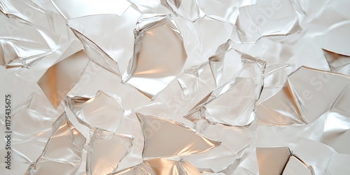 An abstract close-up view of shattered glass fragments beautifully reflecting light, evoking feelings of fragility and strength through its intricate patterns. photo