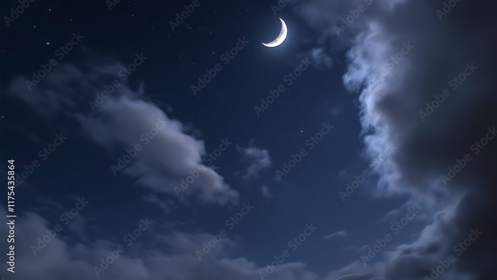 Obraz premium Venus glowing in the night sky with a crescent moon against a starry background.