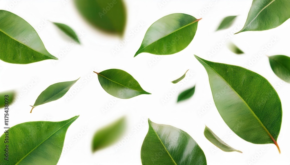 Close-Up of Fresh Green Leaves on White Background, Ideal for Nature Themed Designs, Eco Concepts, Minimalist Projects, and Organic Branding Close-Up of Fresh Green Leaves on White Background, Ideal for Nature Themed Designs, Eco Concepts, Minimalist Projects, and Organic Branding