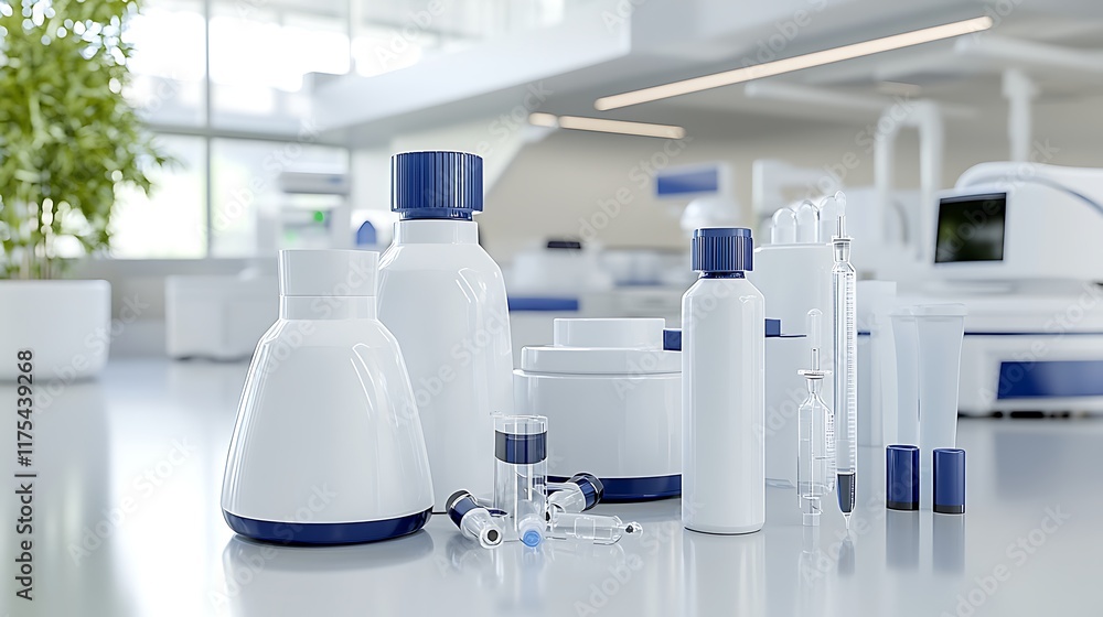 Lab Cosmetics Skincare Product Bottles in Modern Lab Setting Lab Cosmetics Skincare Product Bottles in Modern Lab Setting