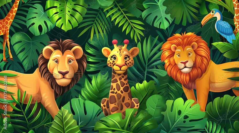 Fototapeta premium jungle safari seamless pattern wallpaper