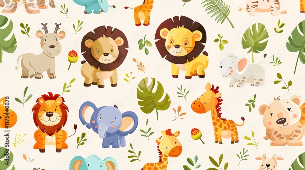 Obraz premium jungle safari seamless pattern wallpaper