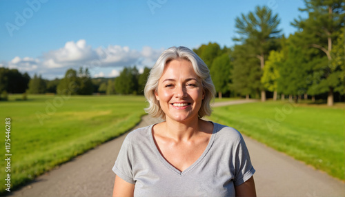 Smiling woman enjoying nature on a sunny day photo