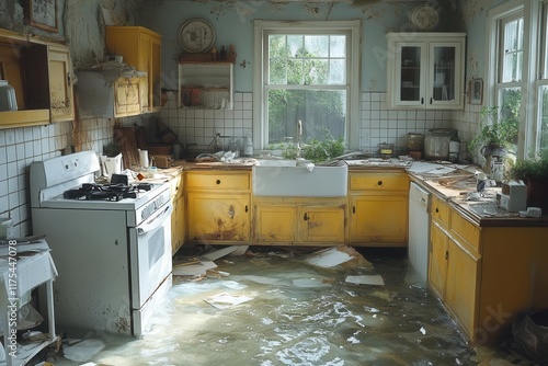 emergency scene depicting water leak or flood damage showing the urgency and impact of waterrelated incidents in a domestic environment photo