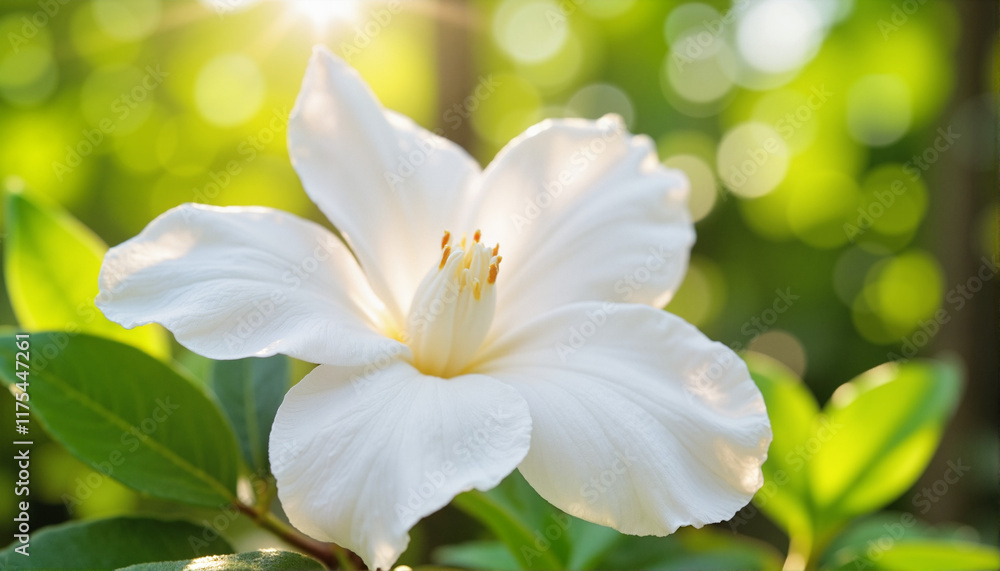 White flower blooming against a green background White flower blooming against a green background