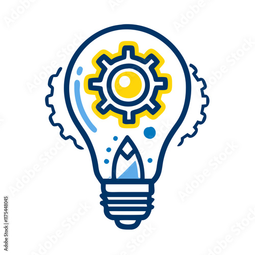 Lightbulb icon with gear representing innovation in linear style