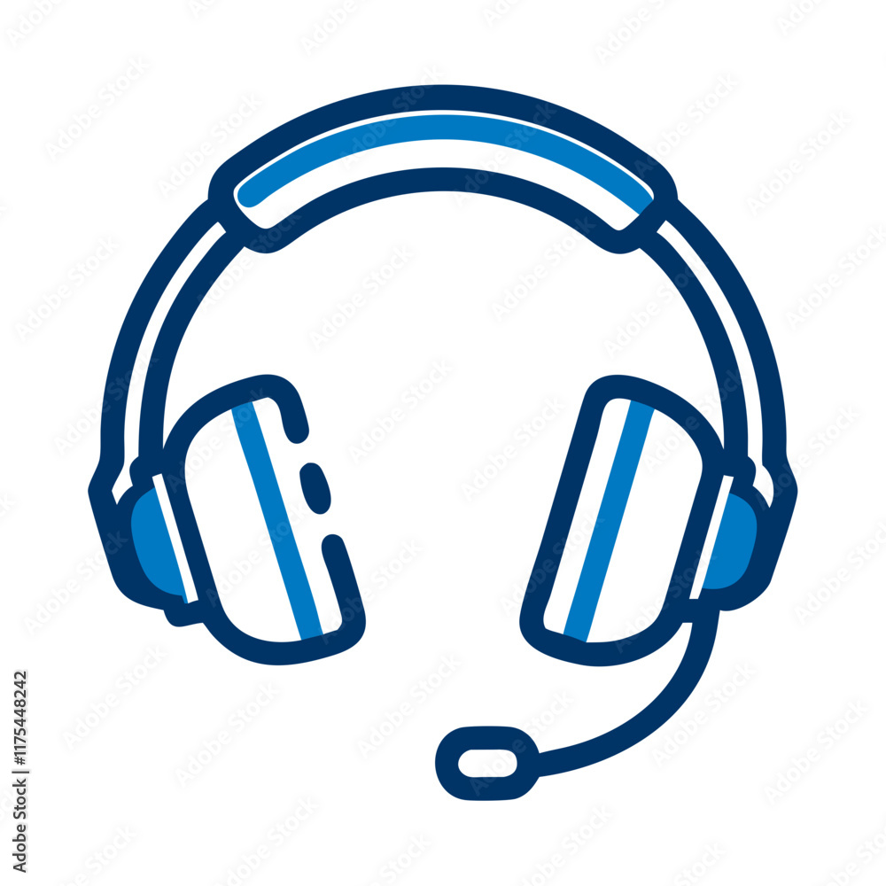 Headset icon with microphone in blue linear style Headset icon with microphone in blue linear style