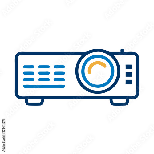 Projector icon for presentations in linear blue style