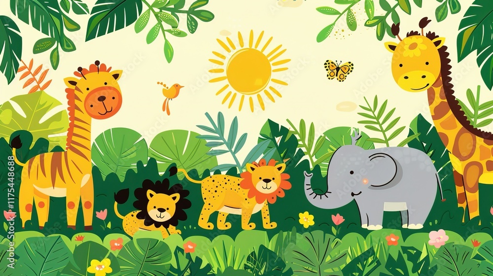 Naklejka premium jungle safari seamless pattern wallpaper