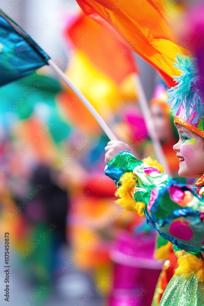 Obraz premium Colorful performers wave vibrant flags, creating festive atmosph