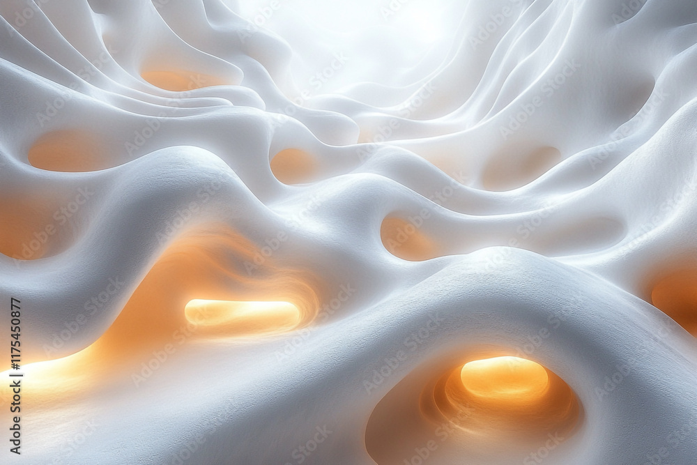 Fototapeta premium Abstract White Sculpting With Inner Golden Light