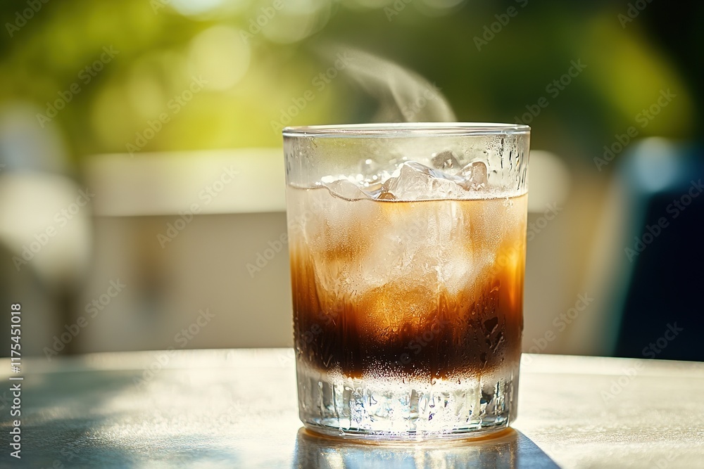 Chilled drink in glass with steam rising, capturing refreshing m Chilled drink in glass with steam rising, capturing refreshing m
