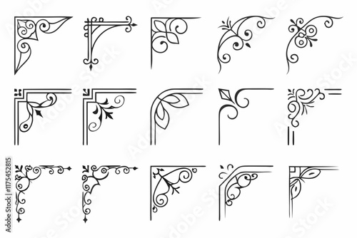 vintage frame corners vector design set silhouette illustration