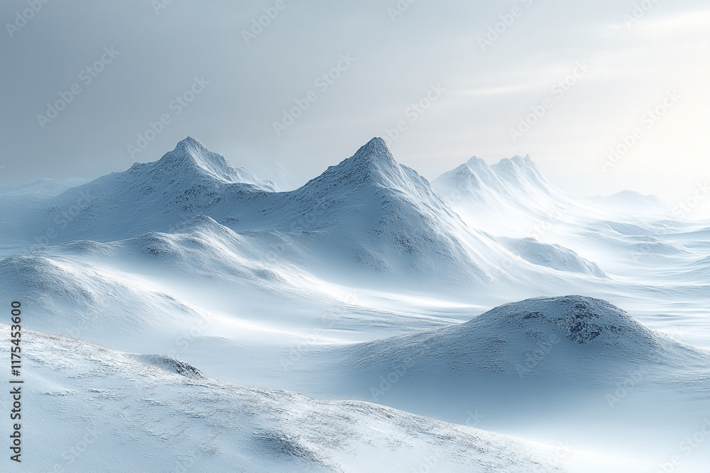 Obraz premium Serene Winter Mountain Range Under a Misty Sky
