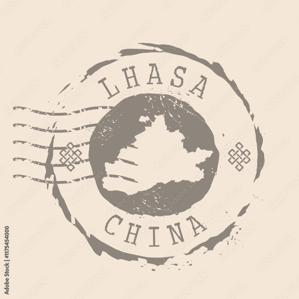 Fototapeta premium Stamp Postal of Lhasa is city of China. Map Silhouette rubber Seal. Design Retro Travel. Seal Map of Lhasa grunge for your design. China. EPS10