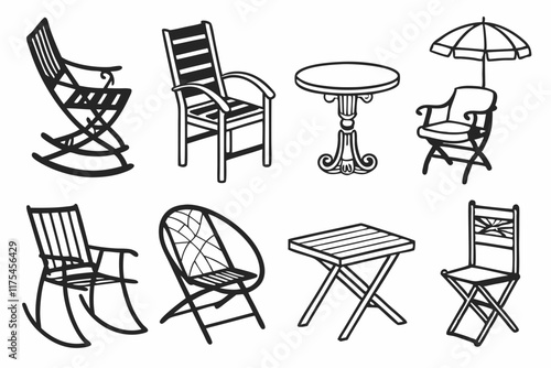 black and white chairs icon set silhouette