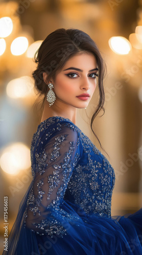 young indian woman wearing anarkali gown photo