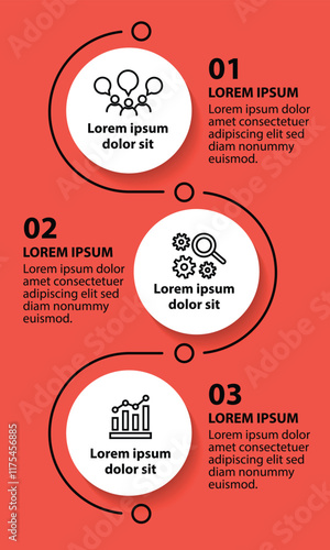 3 steps infographic template with 3 options. Flowchart that can be used for business report, data visualization and presentation. Timeline infographic elements vector illustration.