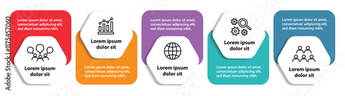 5 steps infographic template with 5 options. Flowchart that can be used for business report, data visualization and presentation. Timeline infographic elements vector illustration.