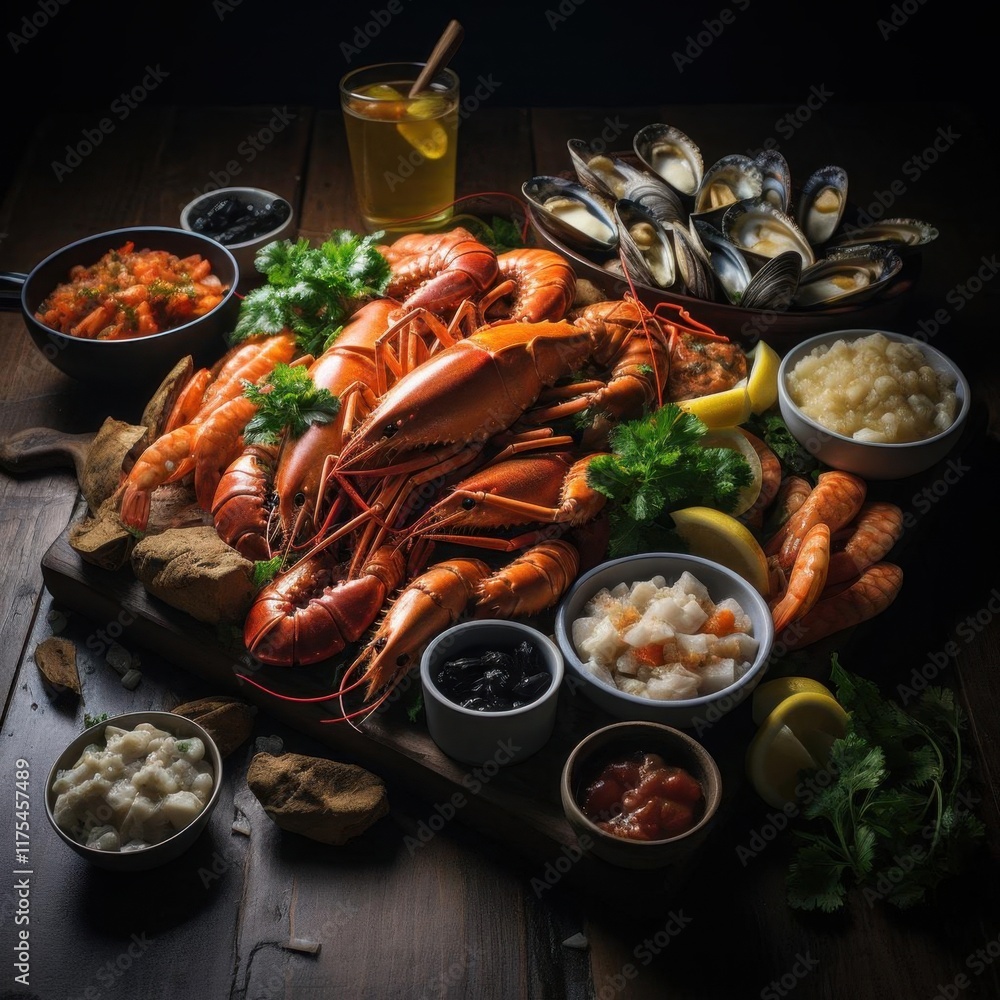 Seafood Platter with Lobster, Shrimp, Mussels, and Sides Seafood Platter with Lobster, Shrimp, Mussels, and Sides