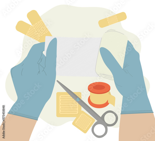 Hands of a nurse doing a bandage. Ideal for medical, information catalogs and institutional materials