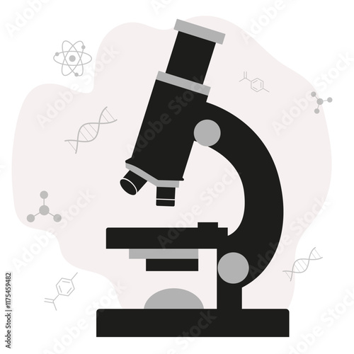 Microscope. Vector illustration. Laboratory equipment for conducting research. Ideal for medical, information catalogs and institutional materials.
