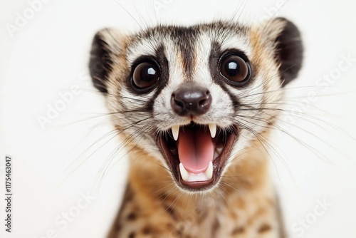 A meerkat showcasing a wide smile captures attention with its energetic and expressive demeanor. photo