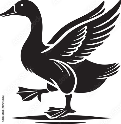 Duck icon. Duck black silhouette isolated on white background. Vector illustration